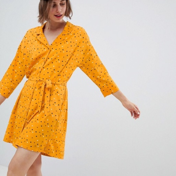 NWT💛Polka Dot Mini Shirt Dress In Yellow - Picture 2 of 6